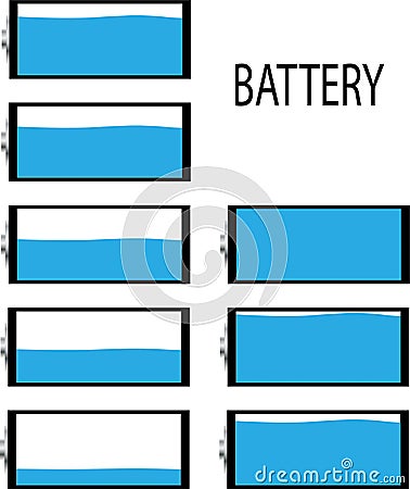 A set of signs battery located horizontally with different charge levels in the form of a blue wave Vector Illustration